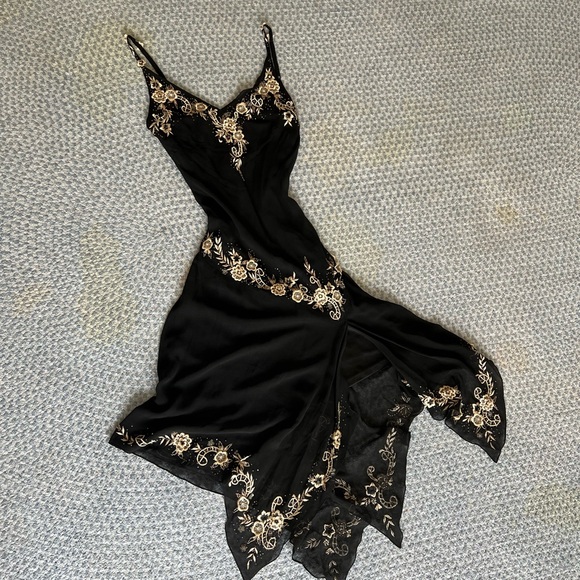 100% Silk Slip - Beaded Floral Gown - Dark Fairy Floral Whimsical - Picture 2 of 8